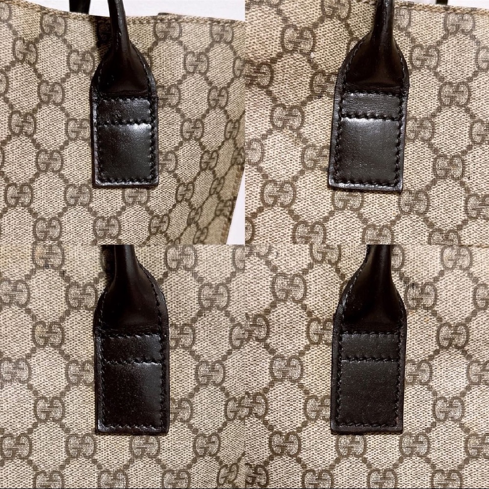 Gucci GG Monogram Canvas Tote Bag Brown Leather Trim Authentic Vintage Shopper - Picture 4 of 16